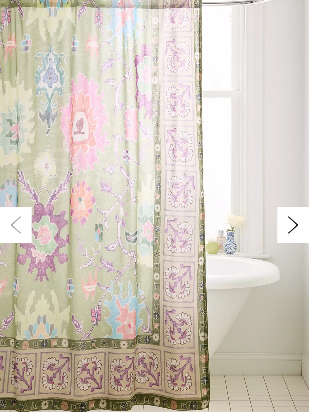 Floral Border Green Shower Curtain - Pastel Botanical Design